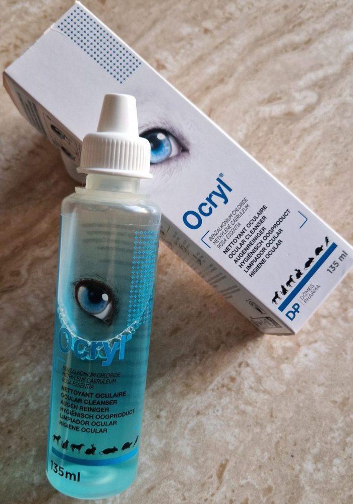 Flacon d'Ocril, lotion oculaire pour Spitz nain